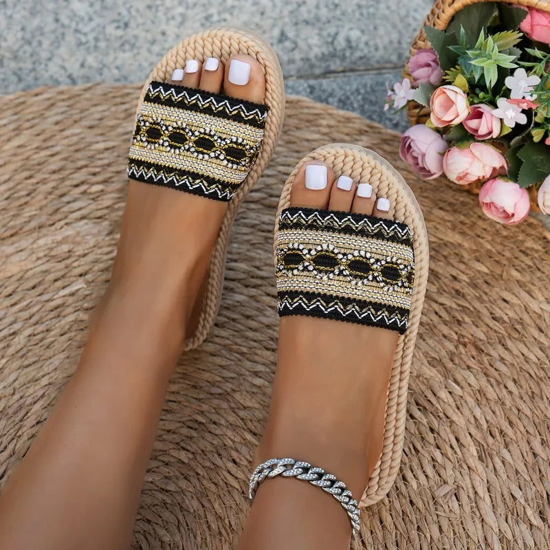 Damen Sandalen Böhmischer Stil – Flache Sommer-Slipper