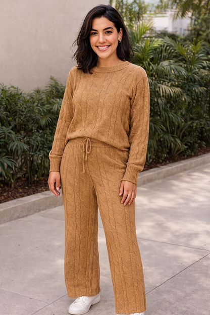 Damen Zweiteiler Strickset aus Chenille – Pullover & Hose