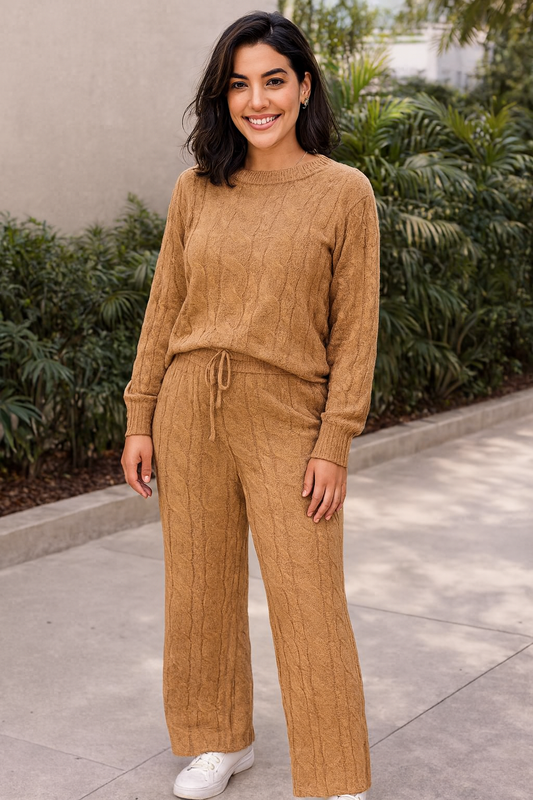 Damen Zweiteiler Strickset aus Chenille – Pullover & Hose