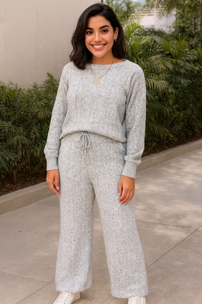 Damen Zweiteiler Strickset aus Chenille – Pullover & Hose
