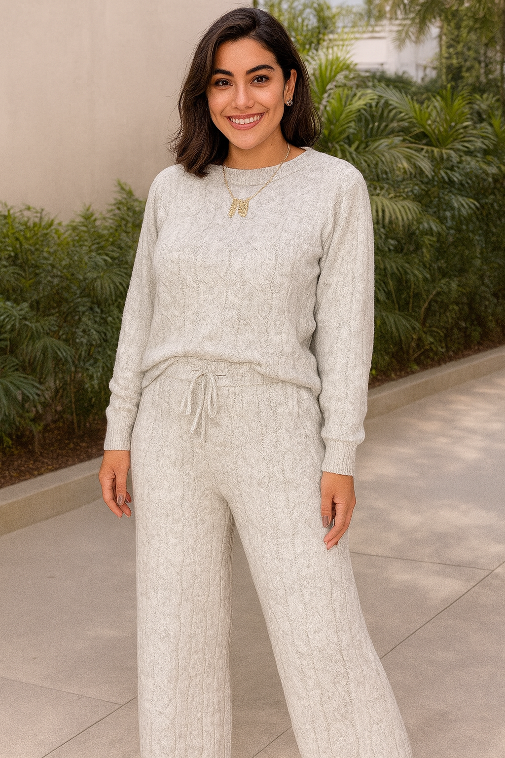 Damen Zweiteiler Strickset aus Chenille – Pullover & Hose