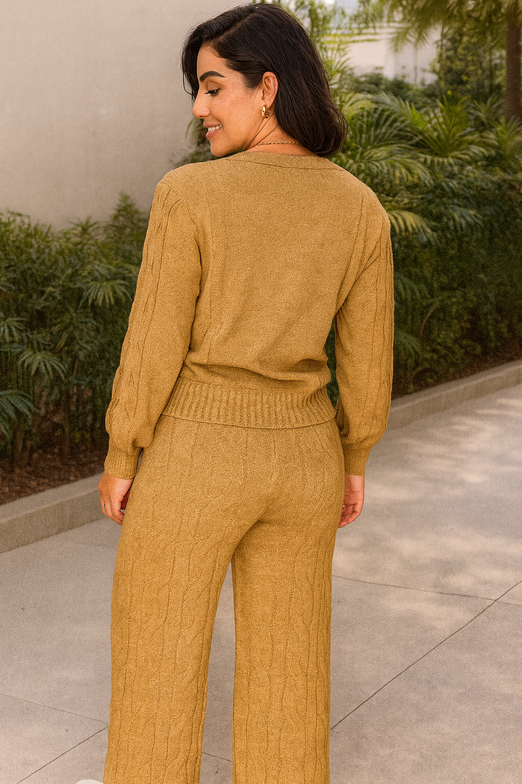 Damen Zweiteiler Strickset aus Chenille – Pullover & Hose