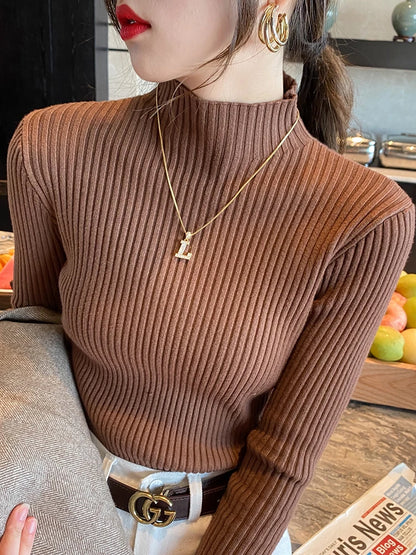 Damen Rollkragenpullover – Dünner Strick-Langarmpullover