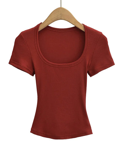 Damen Crop Top eckiger Ausschnitt – Stretch Sommer-Shirt