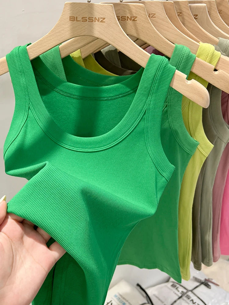 Damen Basic Tanktop geripptes – Sommer Rundhals Top