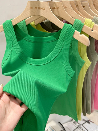 Damen Basic Tanktop geripptes – Sommer Rundhals Top