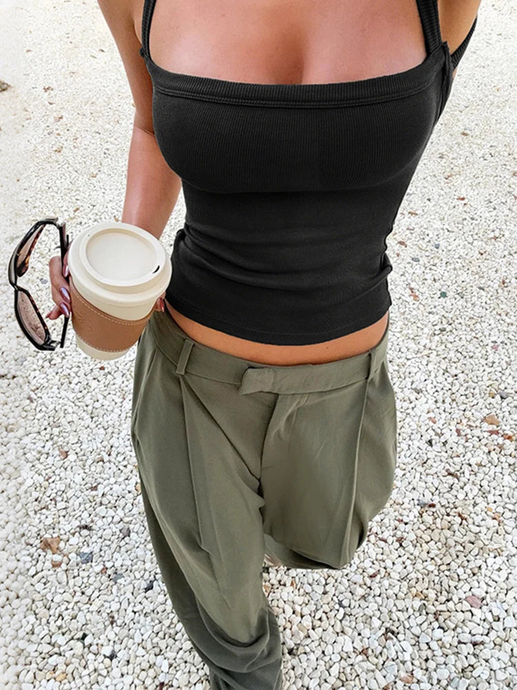 Damen Geripptes Tanktop – Rückenfreies Basic Top
