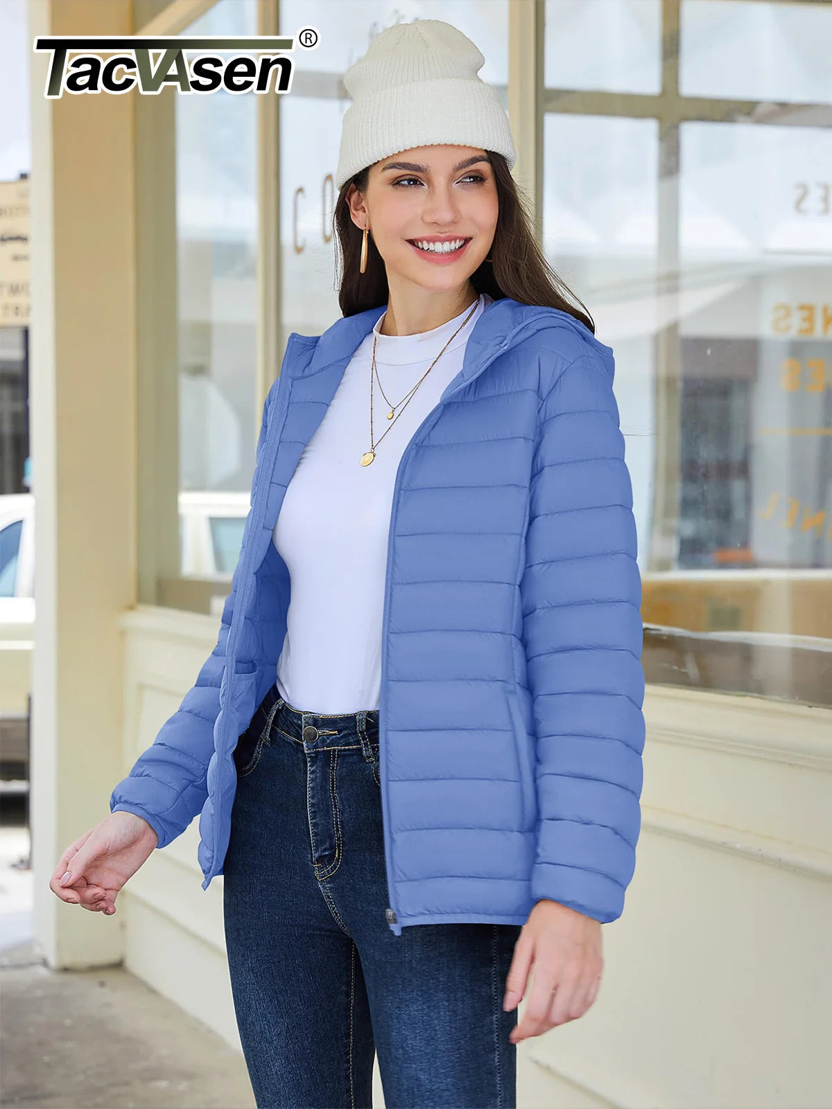 Damen Steppjacke mit Kapuze – Warme Winter-Pufferjacke