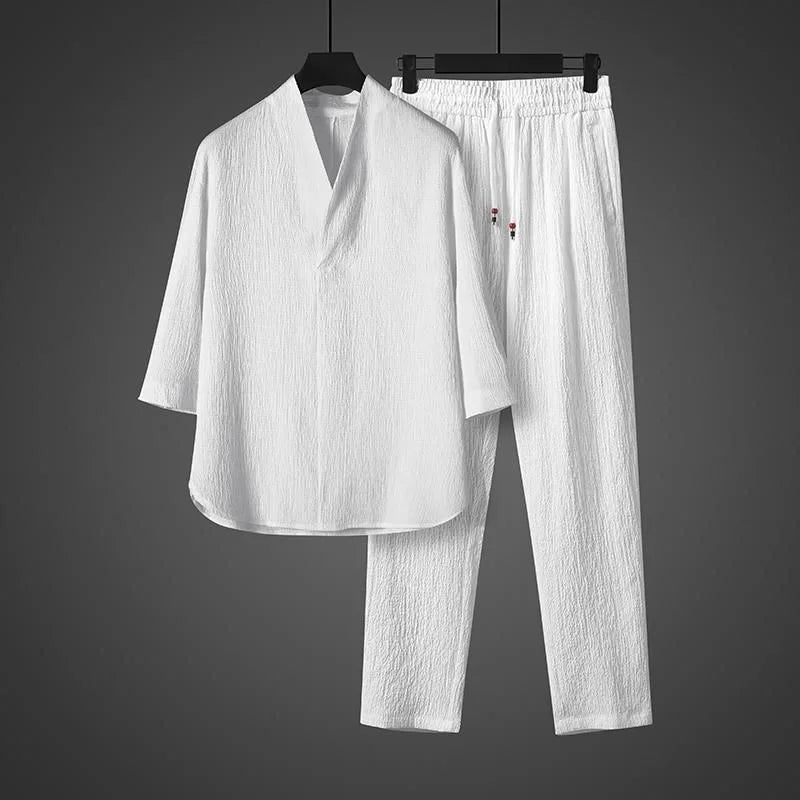 Herren Sommer-Set Eisseide – V-Ausschnitt Oberteil & Hose