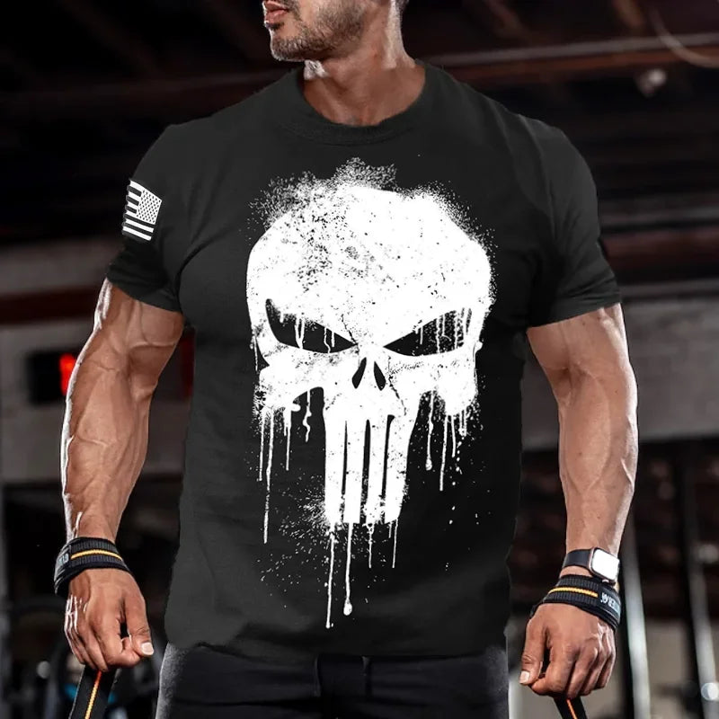 Herren Oversized T-Shirt mit 3D-Totenkopf-Print