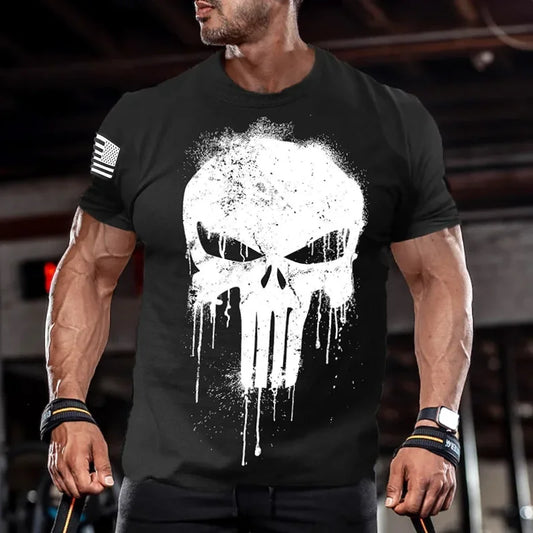 Herren Oversized T-Shirt mit 3D-Totenkopf-Print