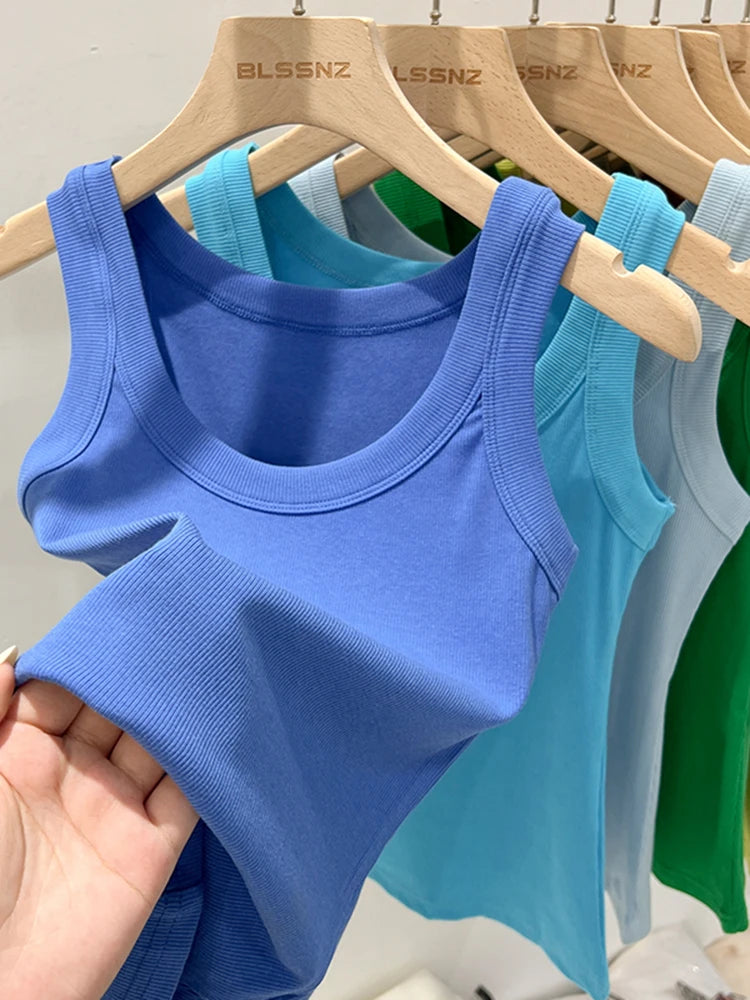 Damen Basic Tanktop geripptes – Sommer Rundhals Top