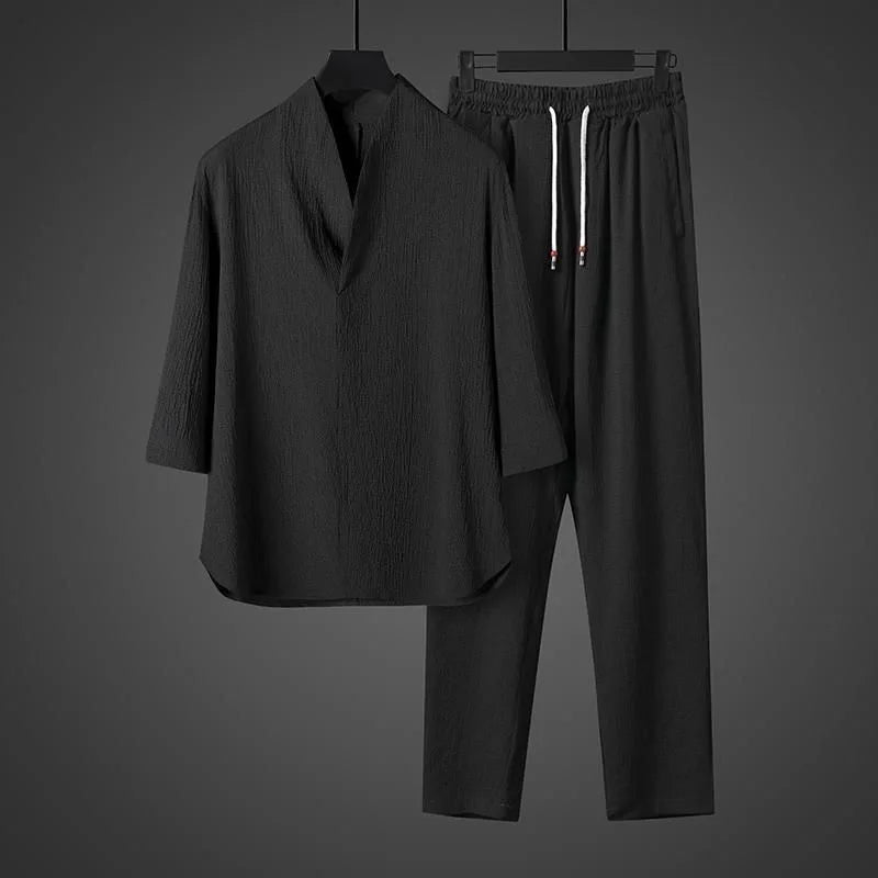Herren Sommer-Set Eisseide – V-Ausschnitt Oberteil & Hose