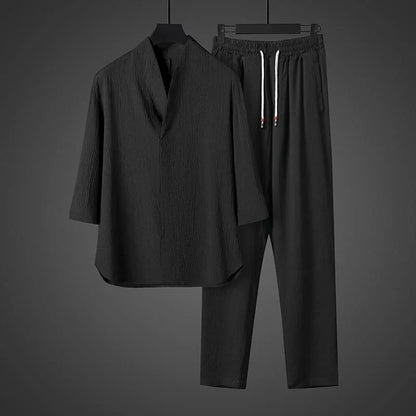 Herren Sommer-Set Eisseide – V-Ausschnitt Oberteil & Hose