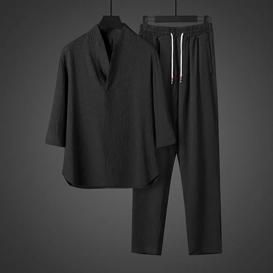 Herren Sommer-Set Eisseide – V-Ausschnitt Oberteil & Hose