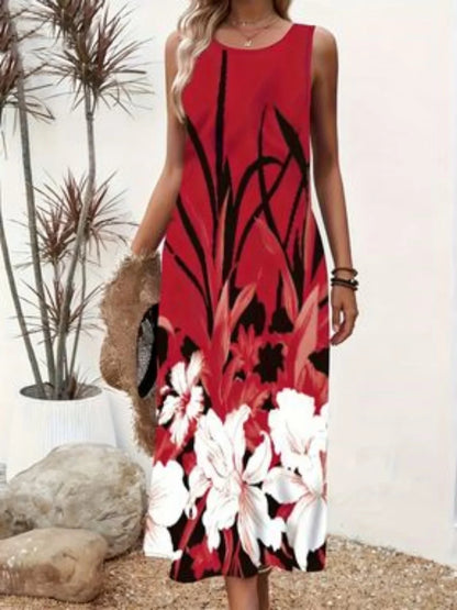 Damen Maxikleid Blumenmuster – Ärmelloses Sommerkleid