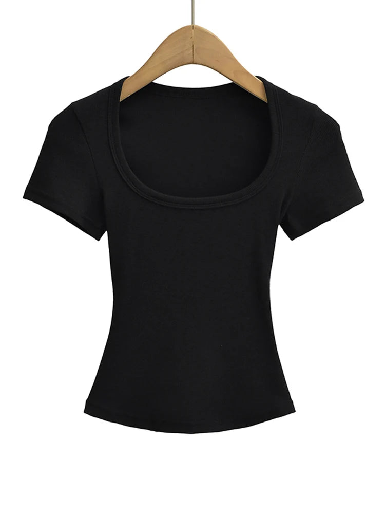 Damen Crop Top eckiger Ausschnitt – Stretch Sommer-Shirt