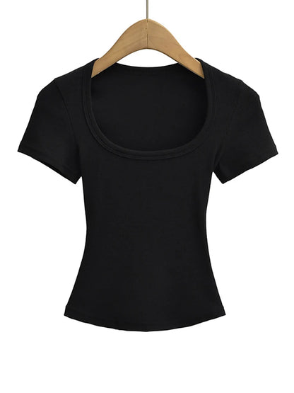 Damen Crop Top eckiger Ausschnitt – Stretch Sommer-Shirt
