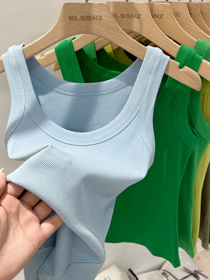 Damen Basic Tanktop geripptes – Sommer Rundhals Top