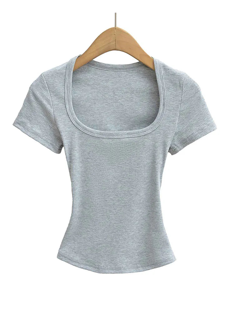 Damen Crop Top eckiger Ausschnitt – Stretch Sommer-Shirt