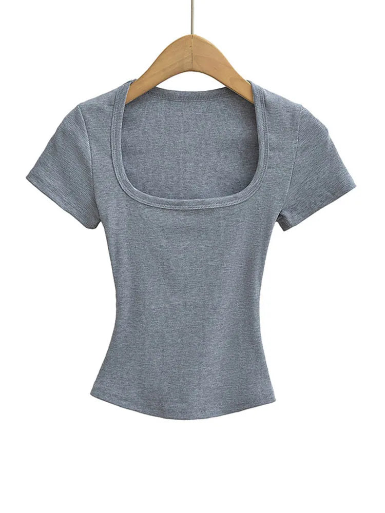 Damen Crop Top eckiger Ausschnitt – Stretch Sommer-Shirt