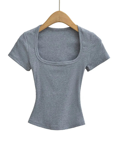 Damen Crop Top eckiger Ausschnitt – Stretch Sommer-Shirt