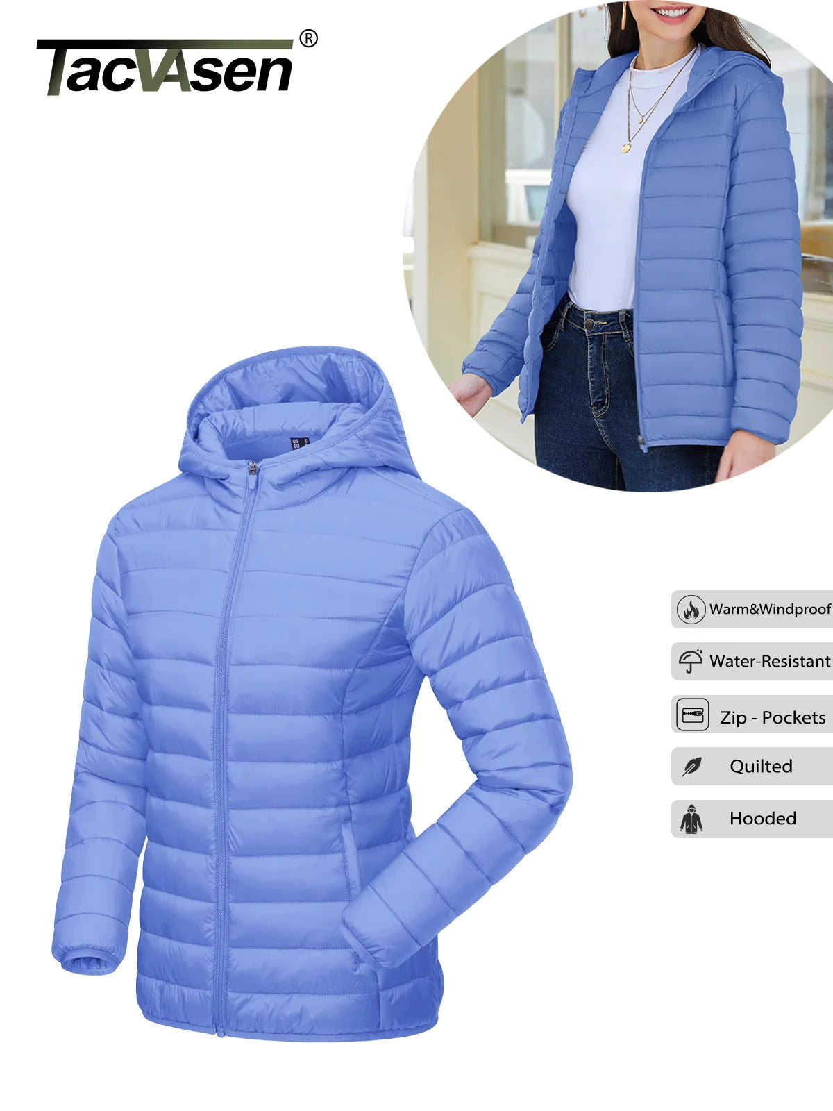 Damen Steppjacke mit Kapuze – Warme Winter-Pufferjacke