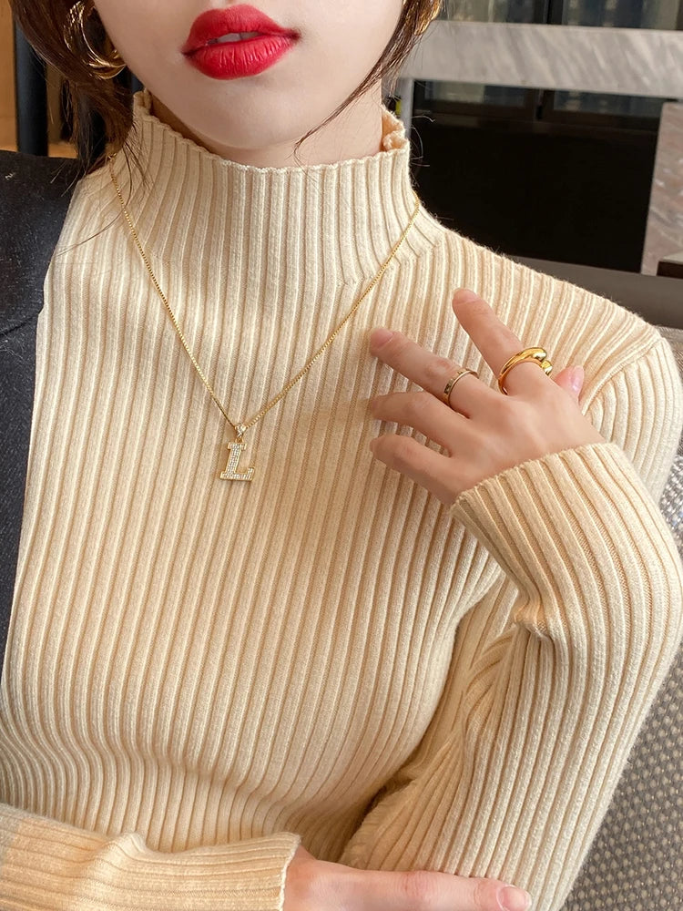 Damen Rollkragenpullover – Dünner Strick-Langarmpullover