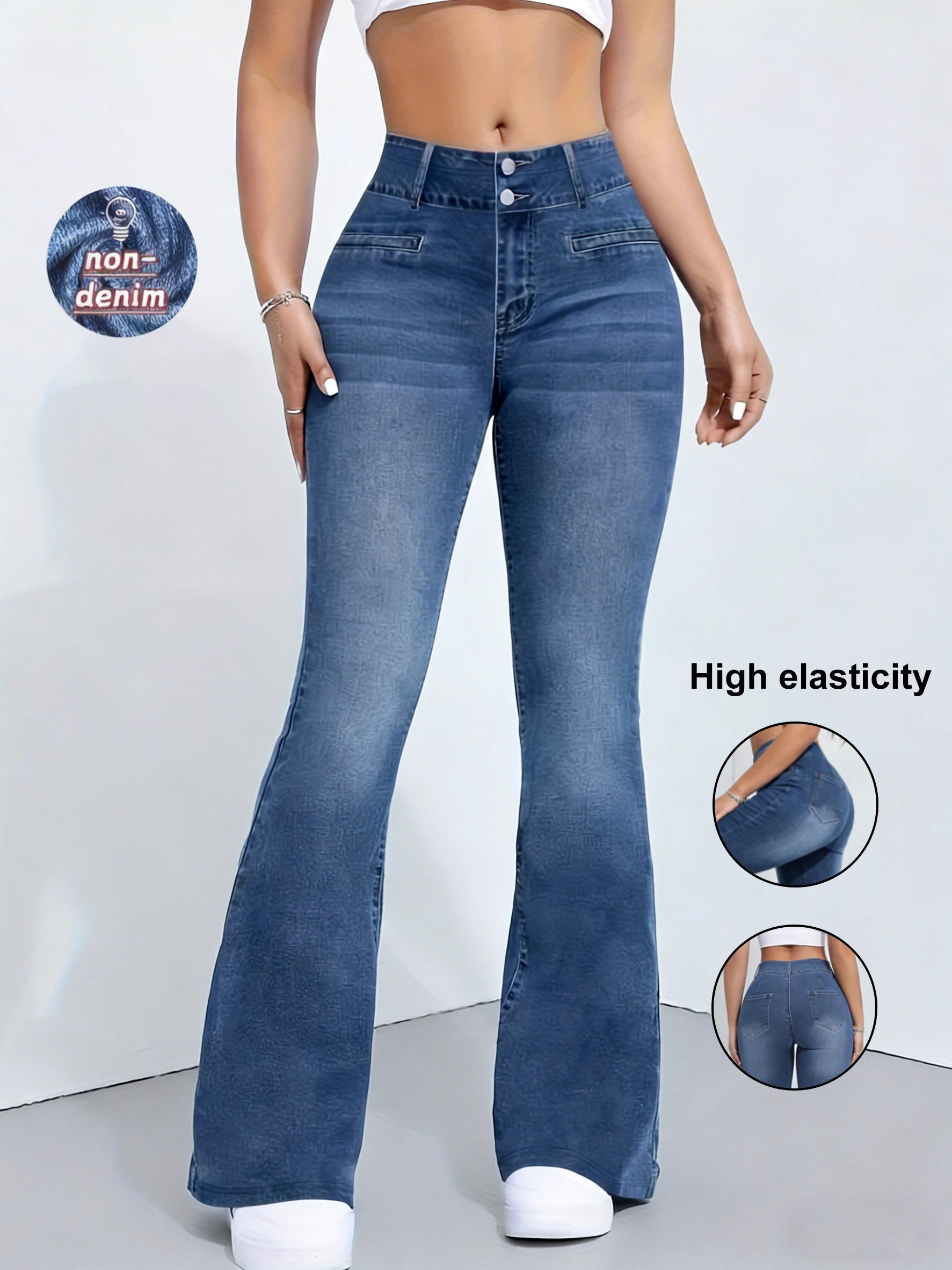 Damen Jeans-Optik Leggings – Hochtaillierte Stretch-Hose