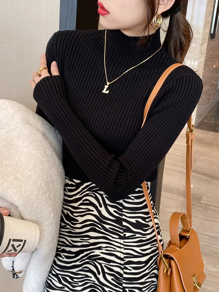 Damen Rollkragenpullover – Dünner Strick-Langarmpullover