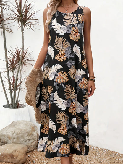 Damen Maxikleid Blumenmuster – Ärmelloses Sommerkleid