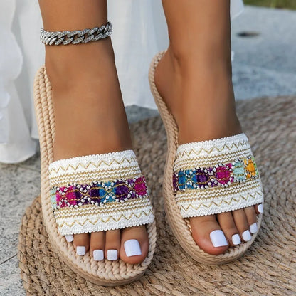 Damen Sandalen Böhmischer Stil – Flache Sommer-Slipper