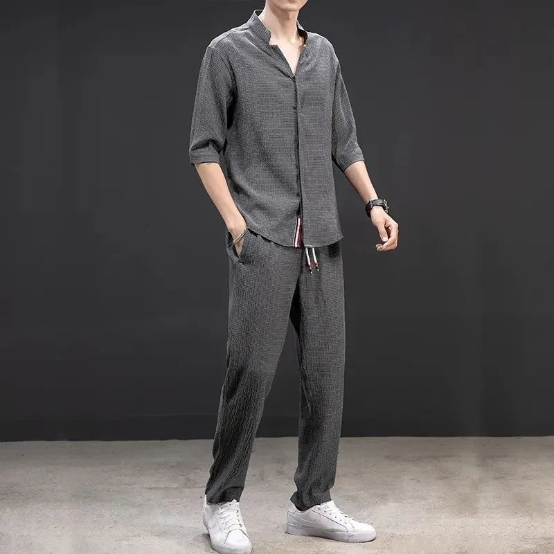 Herren Sommer-Set Eisseide – V-Ausschnitt Oberteil & Hose