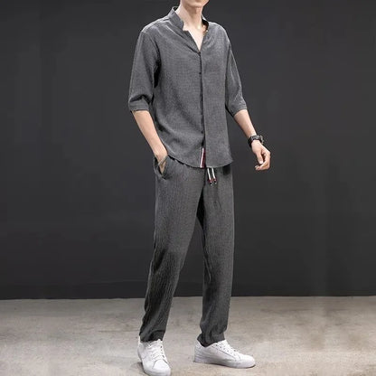 Herren Sommer-Set Eisseide – V-Ausschnitt Oberteil & Hose