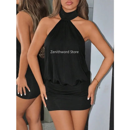 Damen Minikleid Halter-Stil – Sommerkleid mit Rückenausschnitt
