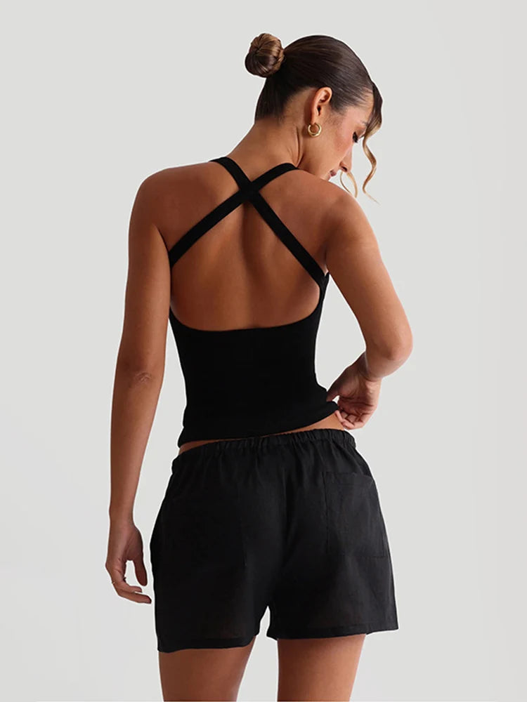 Damen Geripptes Tanktop – Rückenfreies Basic Top