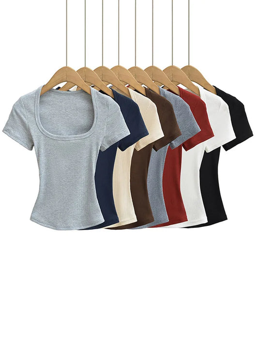 Damen Crop Top eckiger Ausschnitt – Stretch Sommer-Shirt