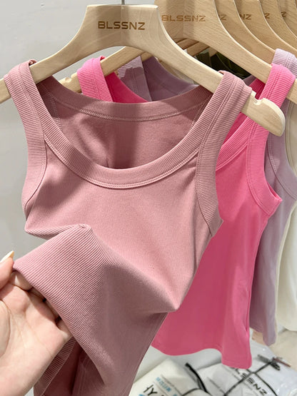 Damen Basic Tanktop geripptes – Sommer Rundhals Top