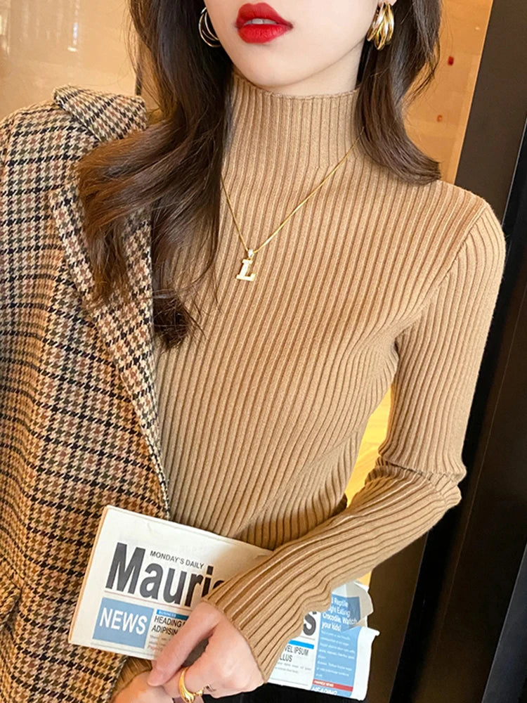 Damen Rollkragenpullover – Dünner Strick-Langarmpullover
