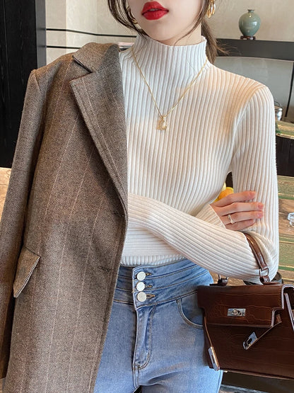 Damen Rollkragenpullover – Dünner Strick-Langarmpullover