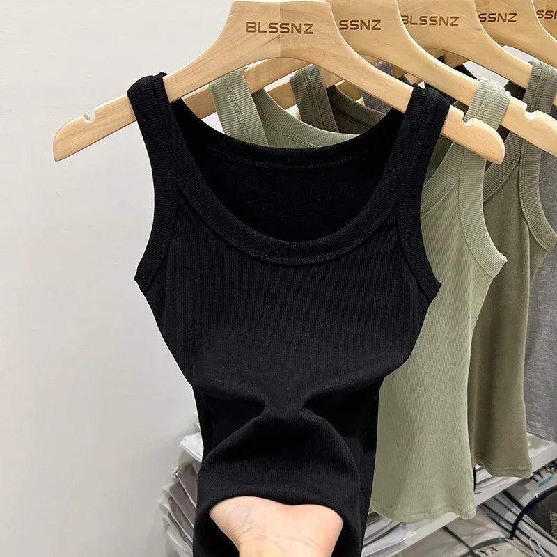 Damen Basic Tanktop geripptes – Sommer Rundhals Top